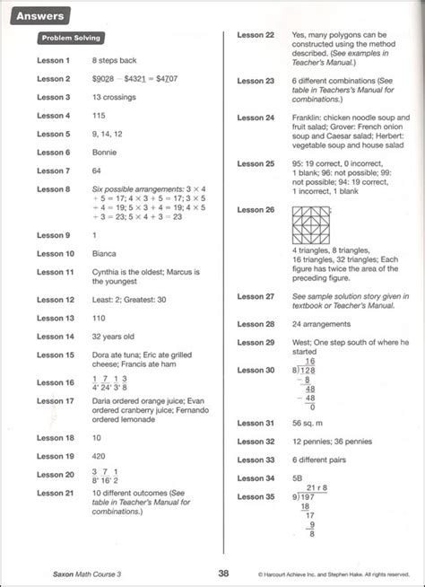 Section 3 Missing Numbers in Addition, Subtraction, Multiplication, and Division. . Saxon math course 3 answers key